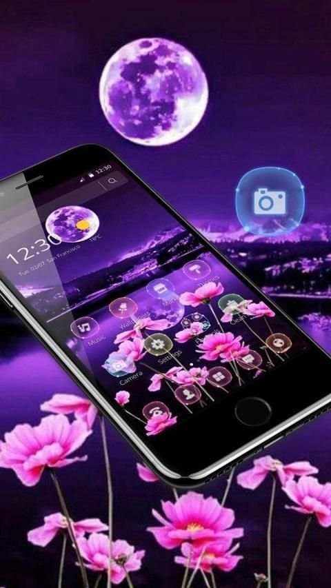 Purple Moon Lake Flower Theme screenshot 1