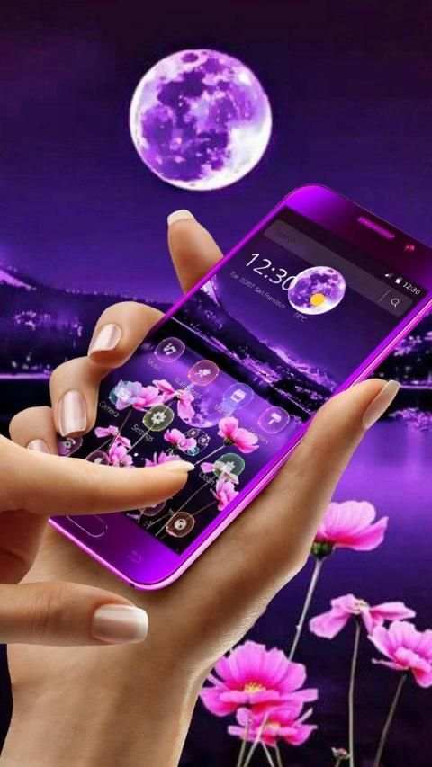 Purple Moon Lake Flower Theme screenshot 2