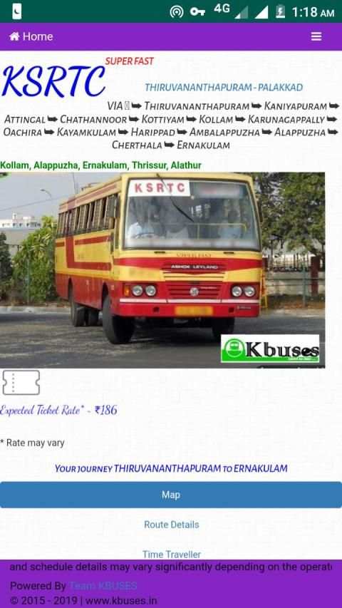 KBuses - Kerala Bus Shedules screenshot 1