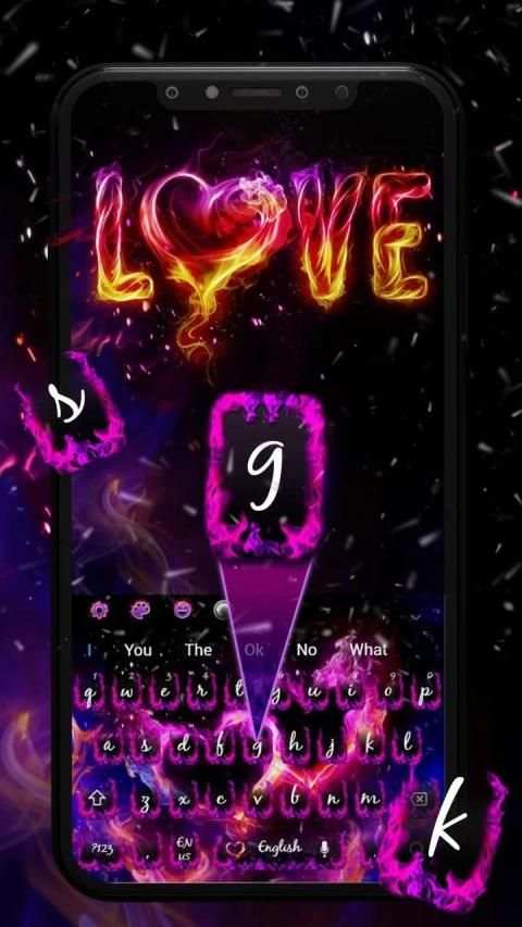 Fire Neon Heart Keyboard Theme screenshot 2