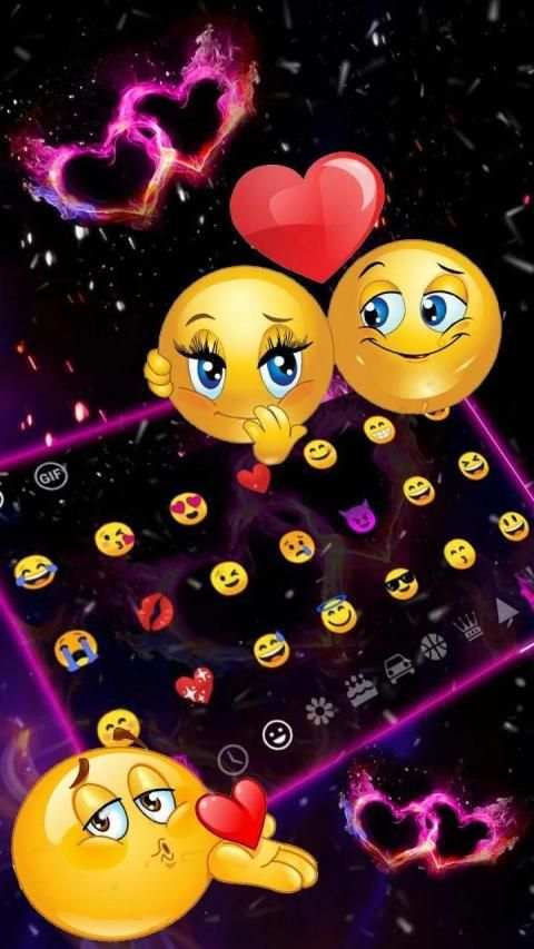 Fire Neon Heart Keyboard Theme screenshot 1