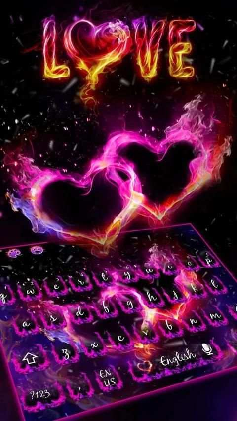 Fire Neon Heart Keyboard Theme screenshot 3
