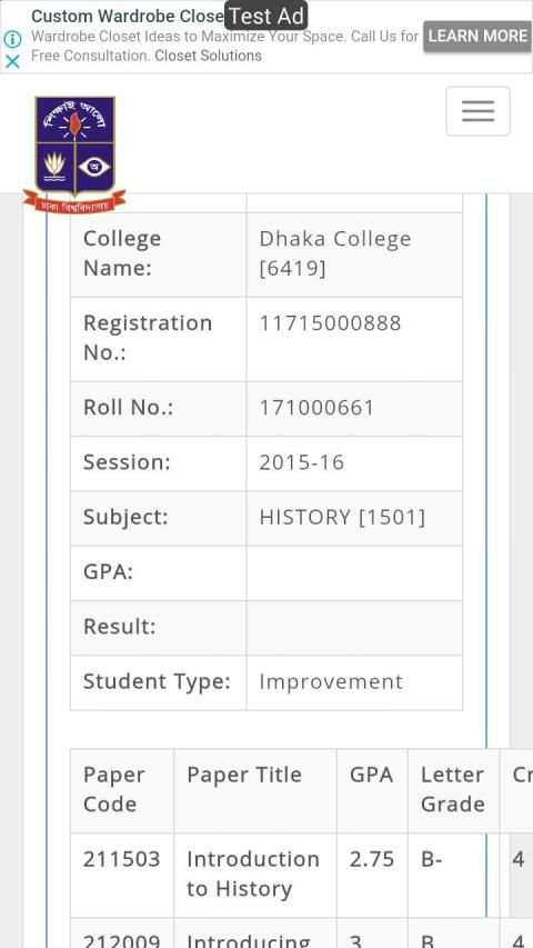 DU 7 College Result screenshot 2