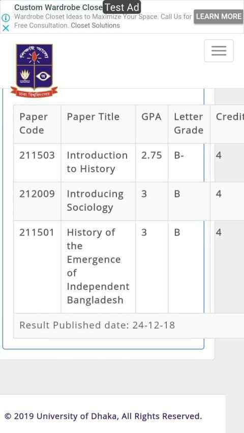 DU 7 College Result screenshot 1