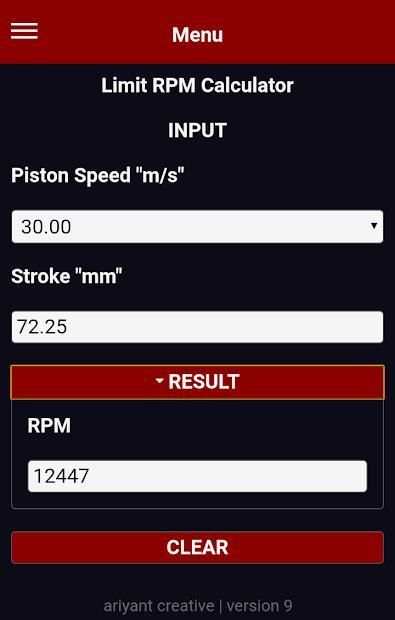 Four 4 & Two 2 Stroke Limit RPM Calculator screenshot 1