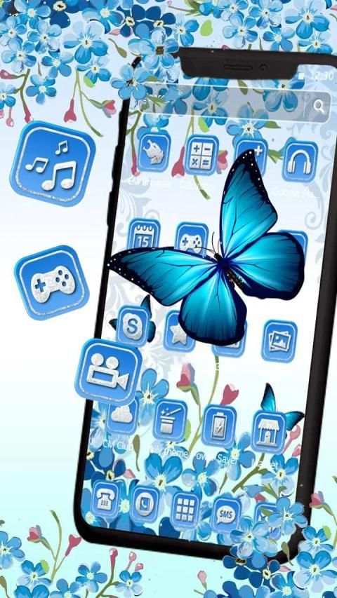 Tema Bunga Biru Kupu-kupu screenshot 2