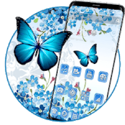 ikon Tema Bunga Biru Kupu-kupu