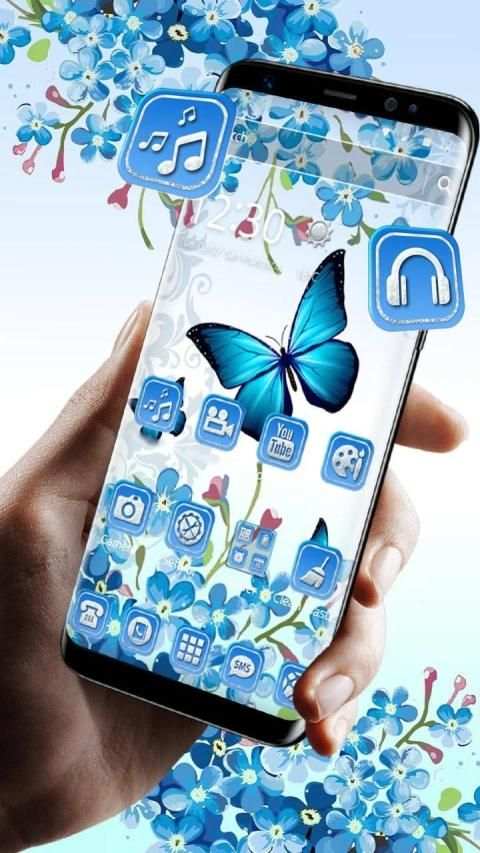 Tema Bunga Biru Kupu-kupu screenshot 4