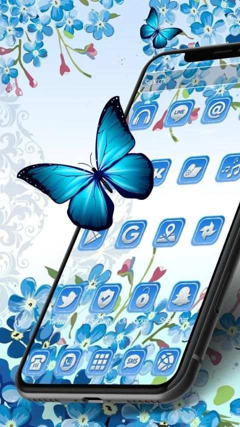 Tema Bunga Biru Kupu-kupu screenshot 3