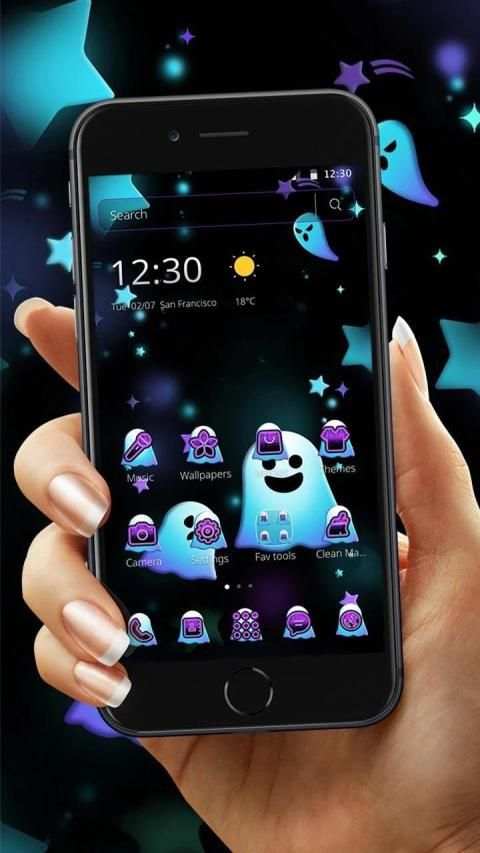 Cute Blue Cartoon Ghost Theme screenshot 4