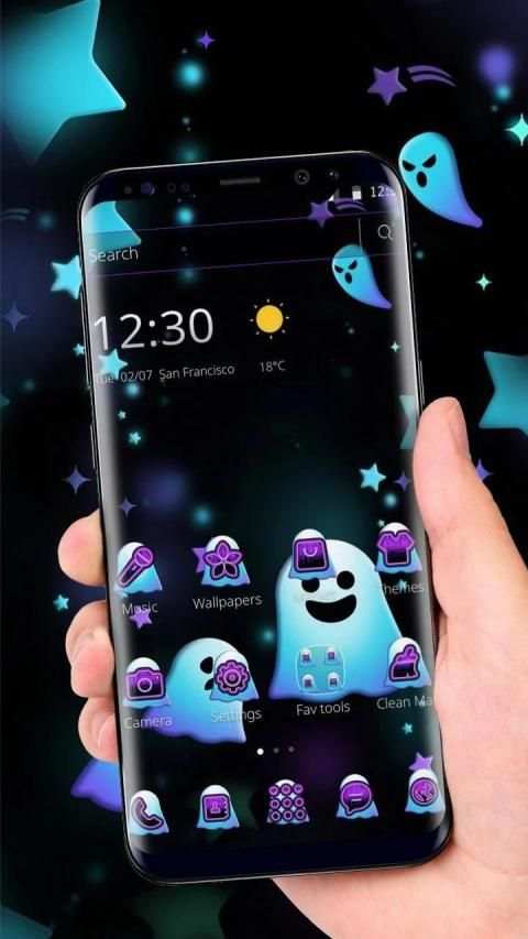 Cute Blue Cartoon Ghost Theme screenshot 2