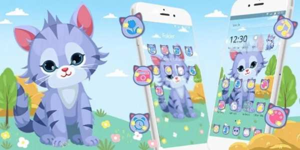 Tema Kucing Kartun Biru screenshot 1
