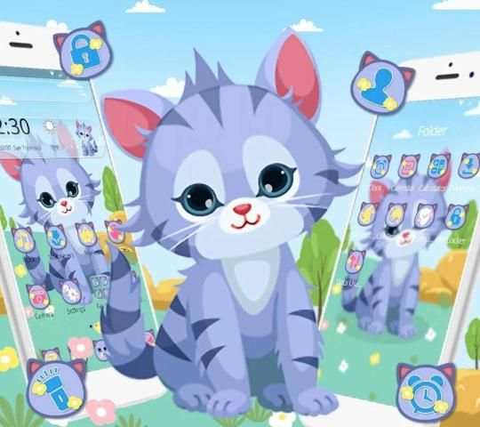 Tema Kucing Kartun Biru screenshot 2