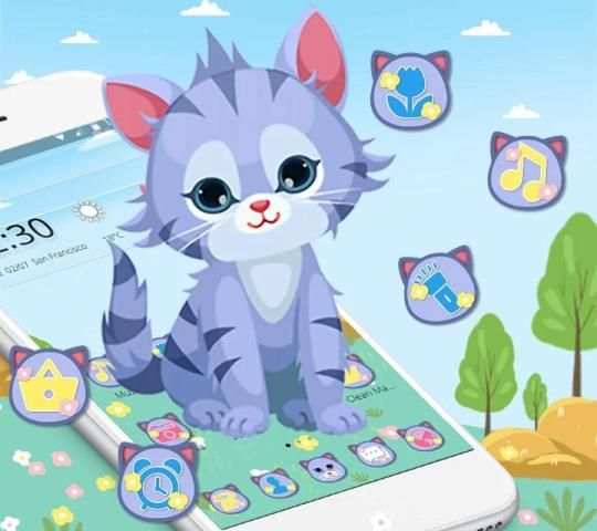 Tema Kucing Kartun Biru screenshot 4