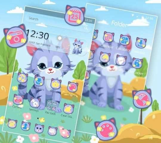 Tema Kucing Kartun Biru screenshot 3