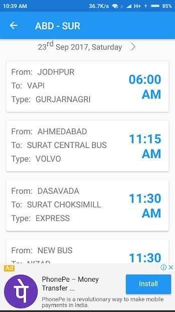 GSRTC BUS Search screenshot 2