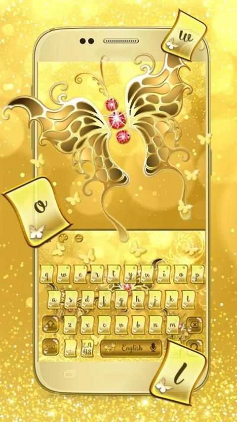 Golden Glitter Butterfly Keyboard Theme स्क्रीनशॉट 3