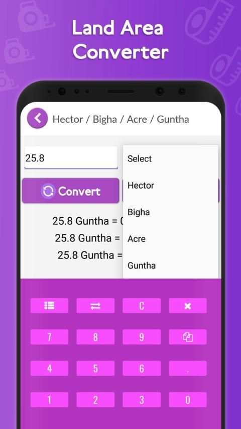 Hectare, Acre , Bigha , Guntha Converter screenshot 1