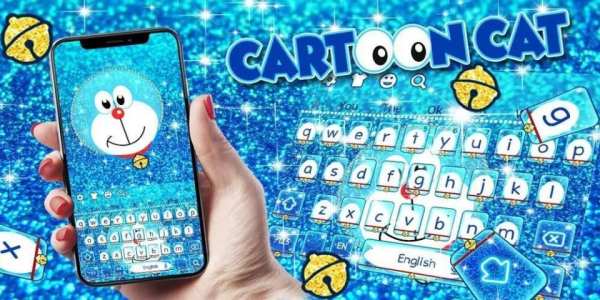Blue Cartoon Cat Keyboard Theme screenshot 1