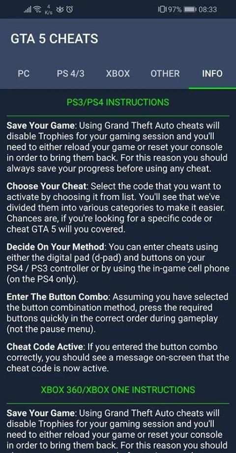 Cheats code collection for GTA 5 screenshot 4