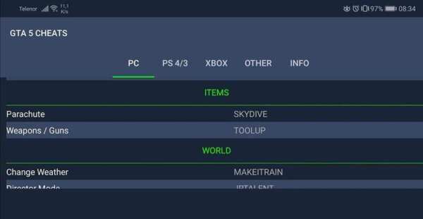 Cheats code collection for GTA 5 screenshot 5