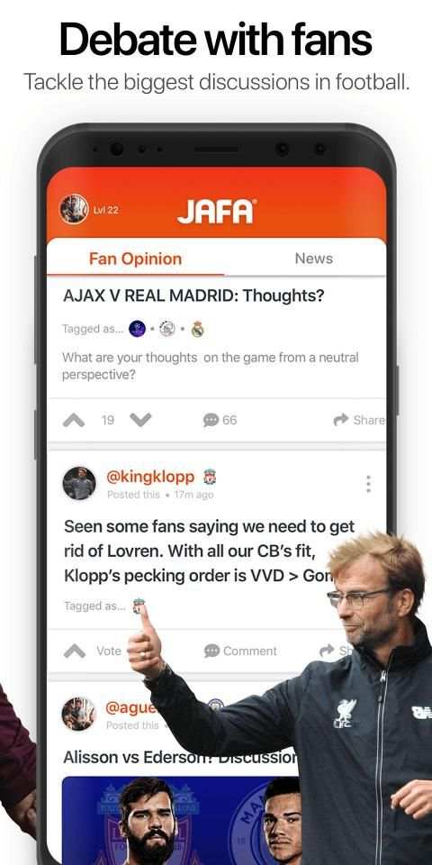 JAFA: Football Fan Opinion & Personalised News App स्क्रीनशॉट 1
