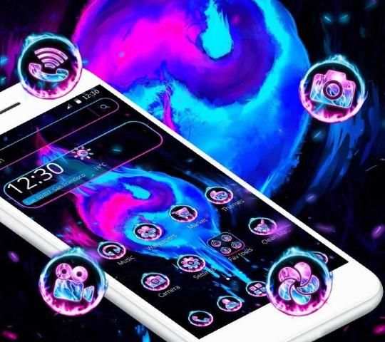 Tema Neon Biru Api Graffiti screenshot 4