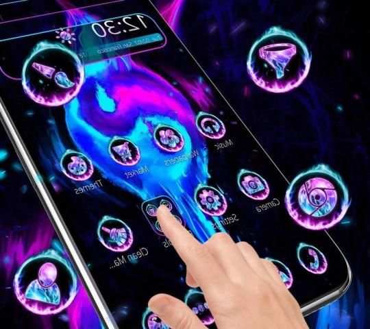 Tema Neon Biru Api Graffiti screenshot 3