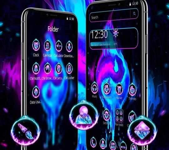 Tema Neon Biru Api Graffiti screenshot 2