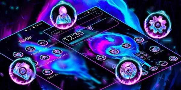 Tema Neon Biru Api Graffiti screenshot 1