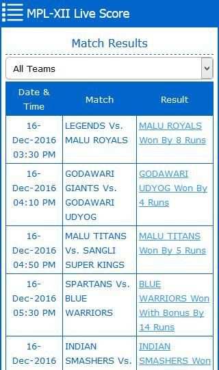 MPL Live Score स्क्रीनशॉट 3