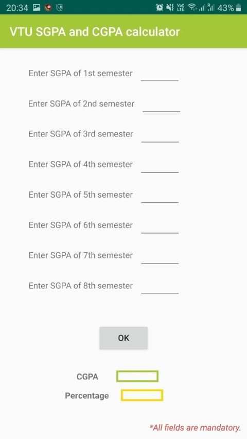 VTU SGPA and CGPA Calculator screenshot 1