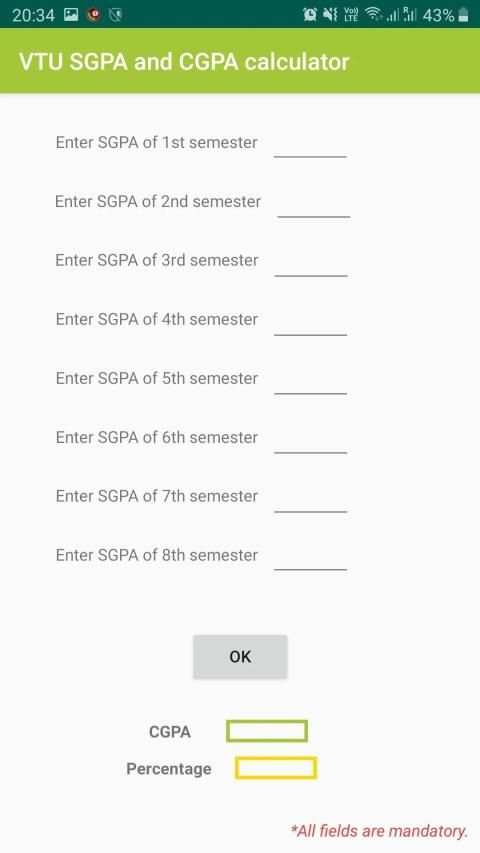 VTU SGPA and CGPA Calculator स्क्रीनशॉट 1