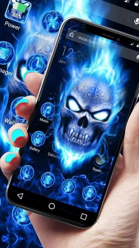 Chic Neon Blue Fire Skull APUS Launcher Theme screenshot 4