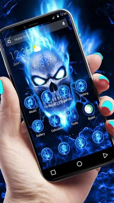 Chic Neon Blue Fire Skull APUS Launcher Theme screenshot 5