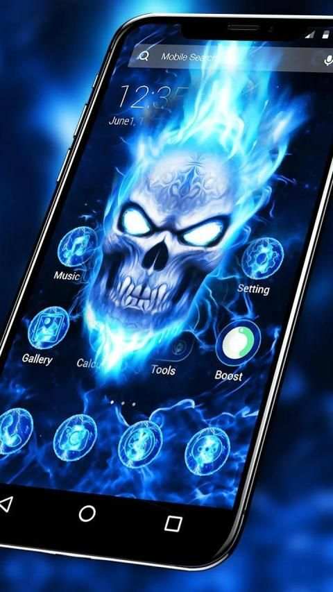 Chic Neon Blue Fire Skull APUS Launcher Theme screenshot 1