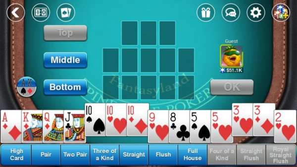DH Pineapple Poker OFC screenshot 2
