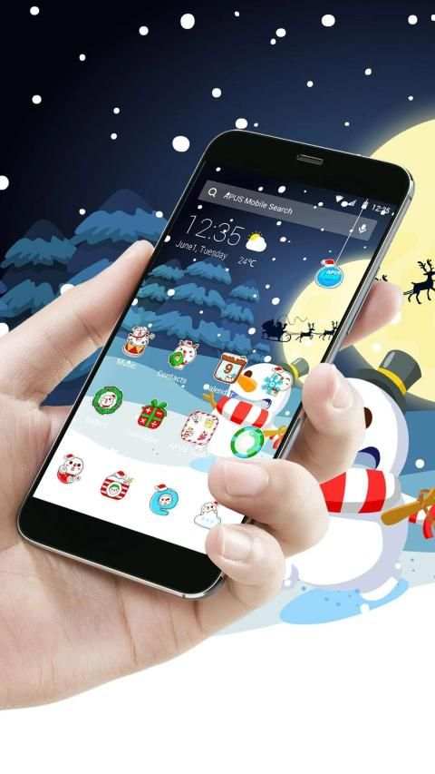 Merry Christmas Cute Snowman-APUS Launcher theme स्क्रीनशॉट 1