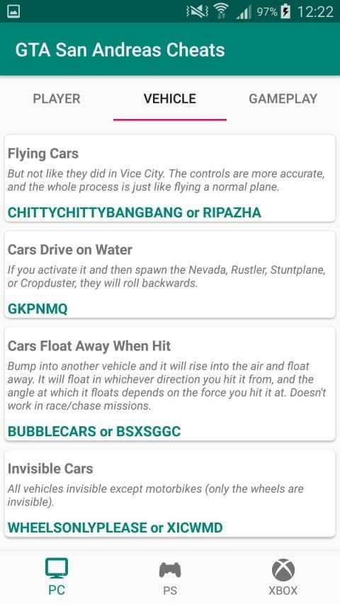Cheats for GTA San Andreas स्क्रीनशॉट 5