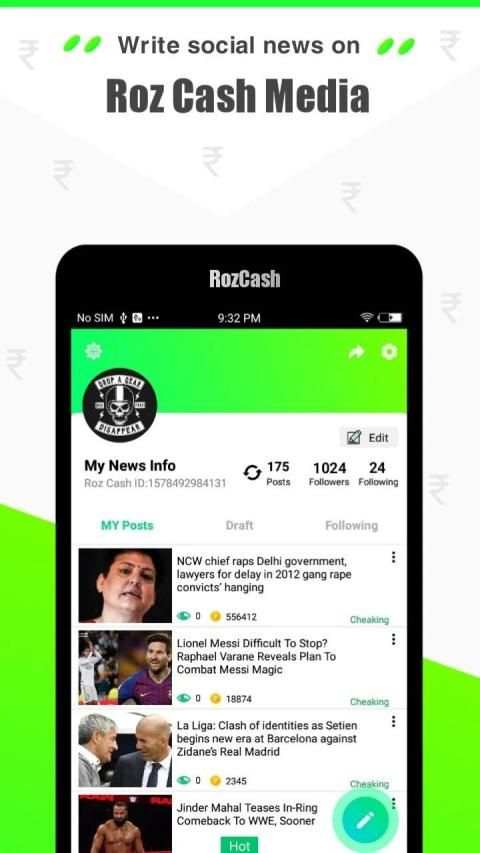 Roz Cash: Earn Money, Read News,Write Article screenshot 2