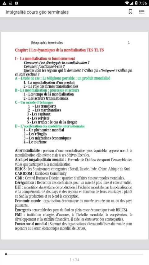 Cours Géographie terminales 2 تصوير الشاشة
