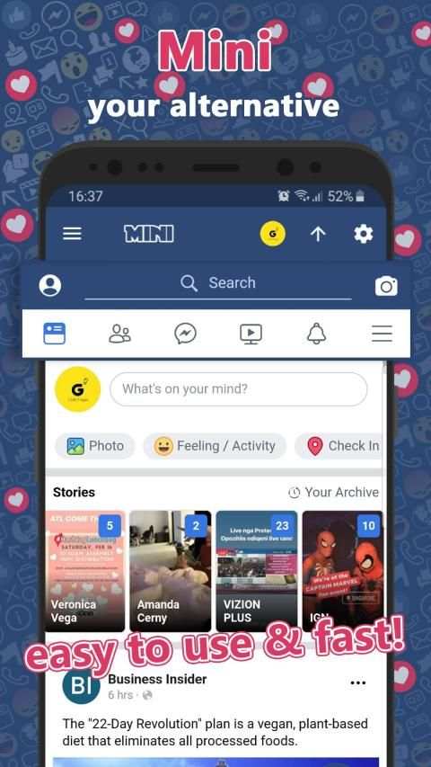 Mini for Facebook & more screenshot 1