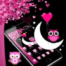 Pink Cartoon Moon Owl Theme आइकन
