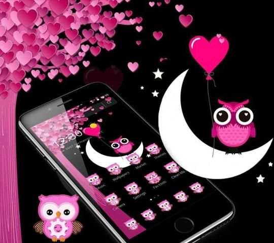 Pink Cartoon Moon Owl Theme screenshot 3