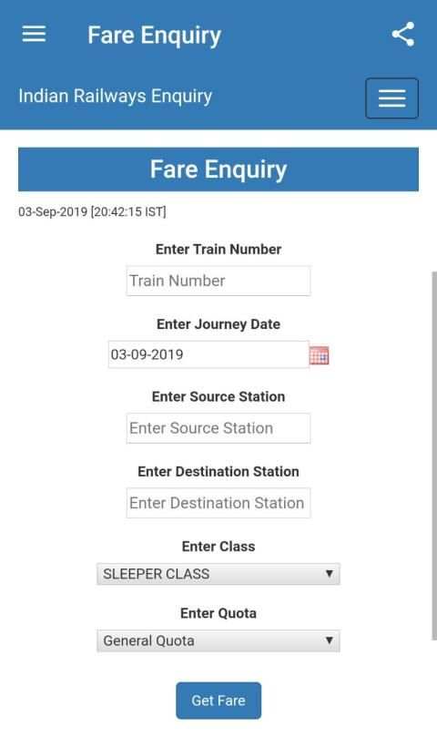 NTES Train Enquiry screenshot 2