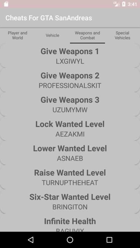 Cheats for GTA San Andreas screenshot 2