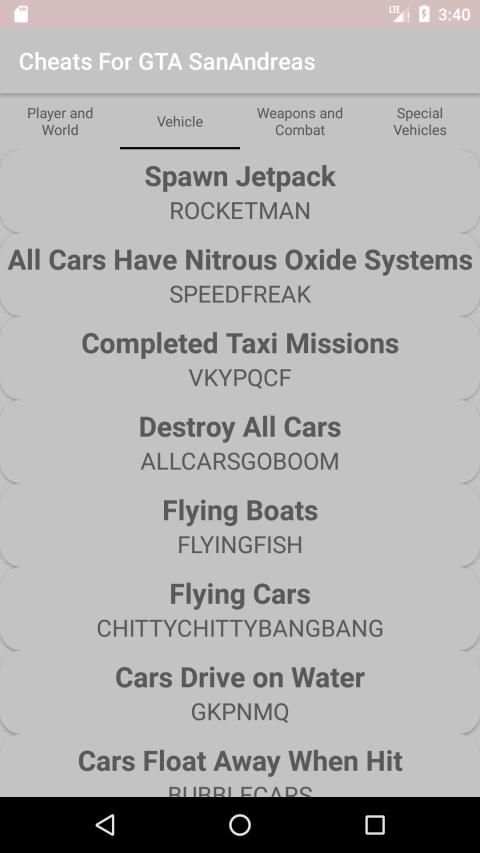 Cheats for GTA San Andreas स्क्रीनशॉट 3