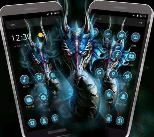 Tema Neon Biru Naga Asap screenshot 2