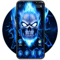 Chic Neon Blue Fire Skull APUS Launcher Theme icon