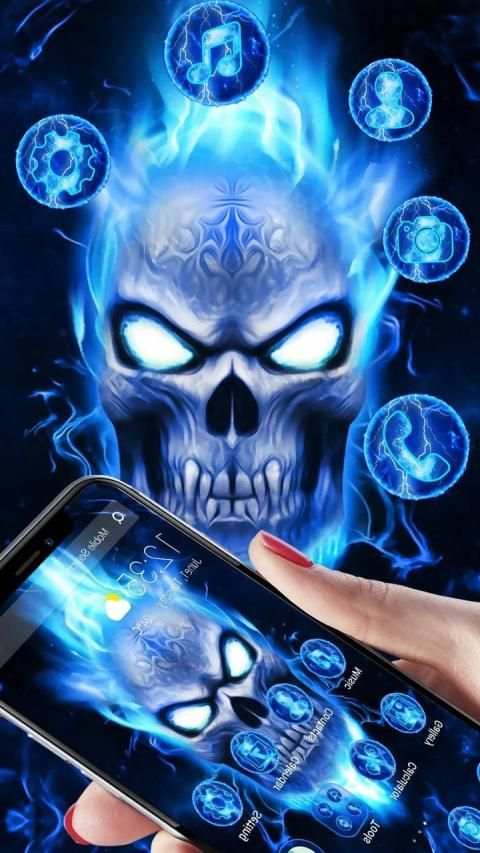Chic Neon Blue Fire Skull APUS Launcher Theme screenshot 3